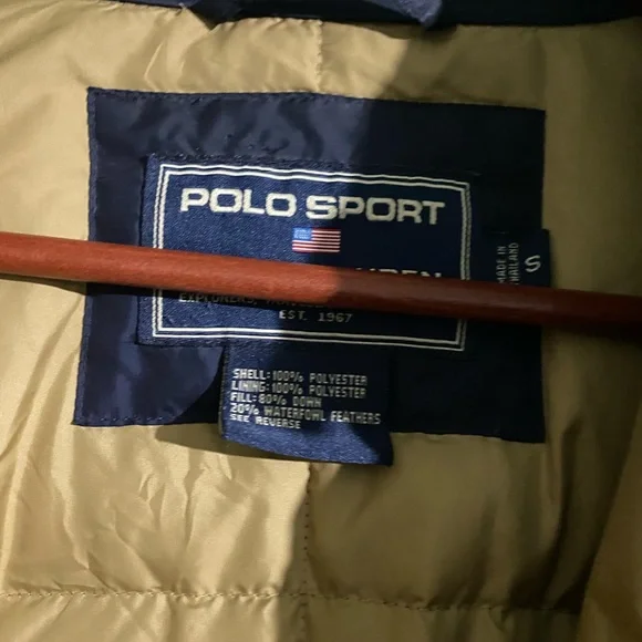 Vintage Men's Ralph Lauren Polo Sport Navy/Tan Jacket Puffer Coat - Men Small - Picture 11 of 14